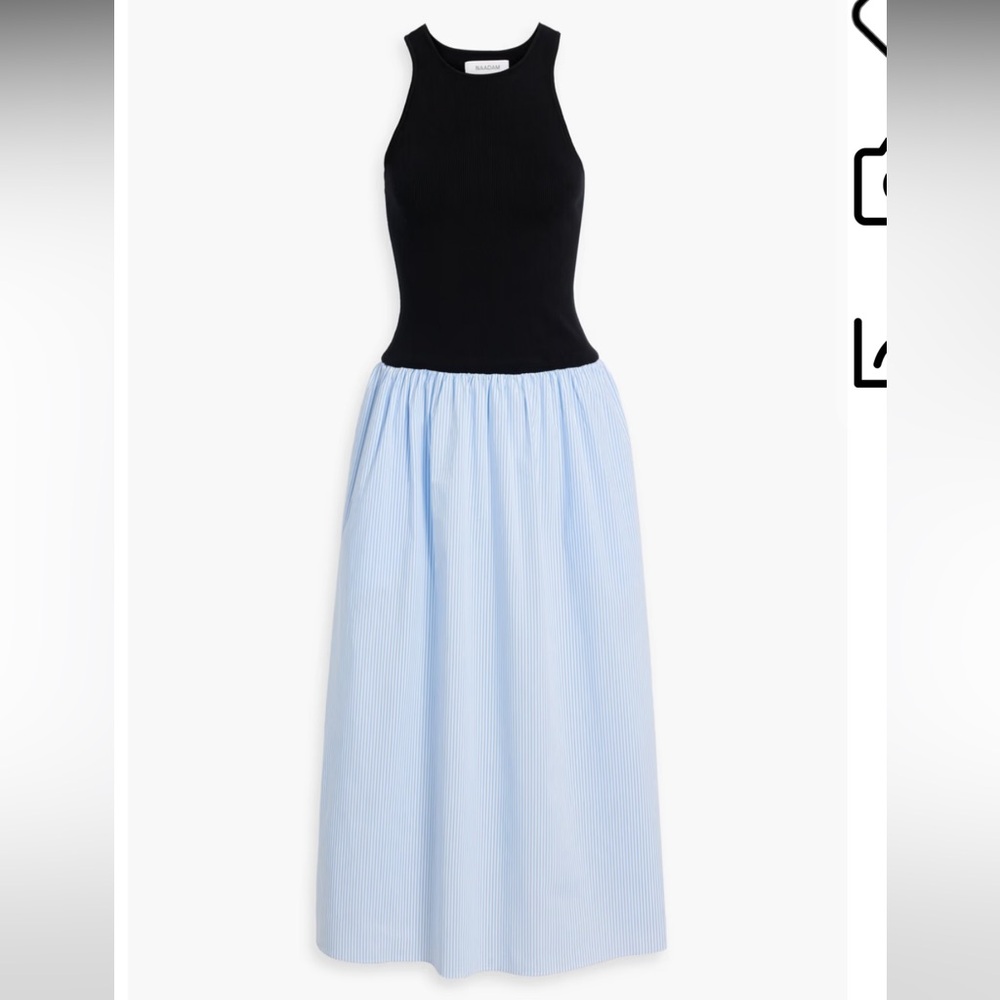 NAADAM Knit Paneled Striped Cotton Poplin Midi Dress